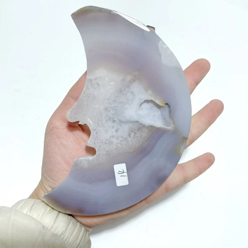 9 Pieces Large Geode Agate Moon Face Carving With Stand - Image 3