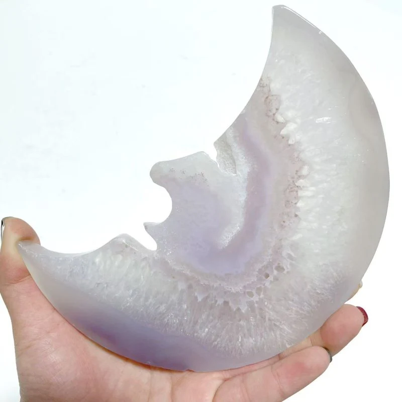 9 Pieces Large Geode Agate Moon Face Carving With Stand - Image 4