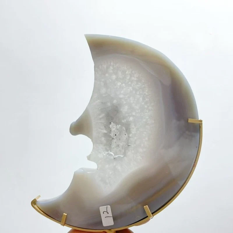 9 Pieces Large Geode Agate Moon Face Carving With Stand - Image 5