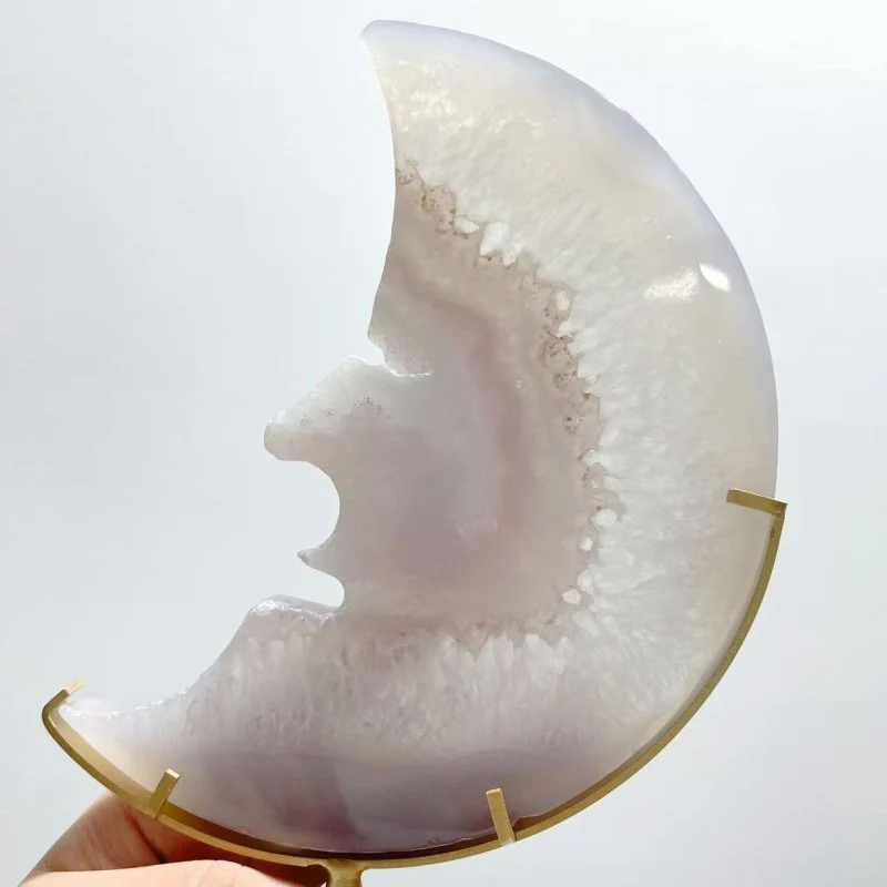 9 Pieces Large Geode Agate Moon Face Carving With Stand - Image 6