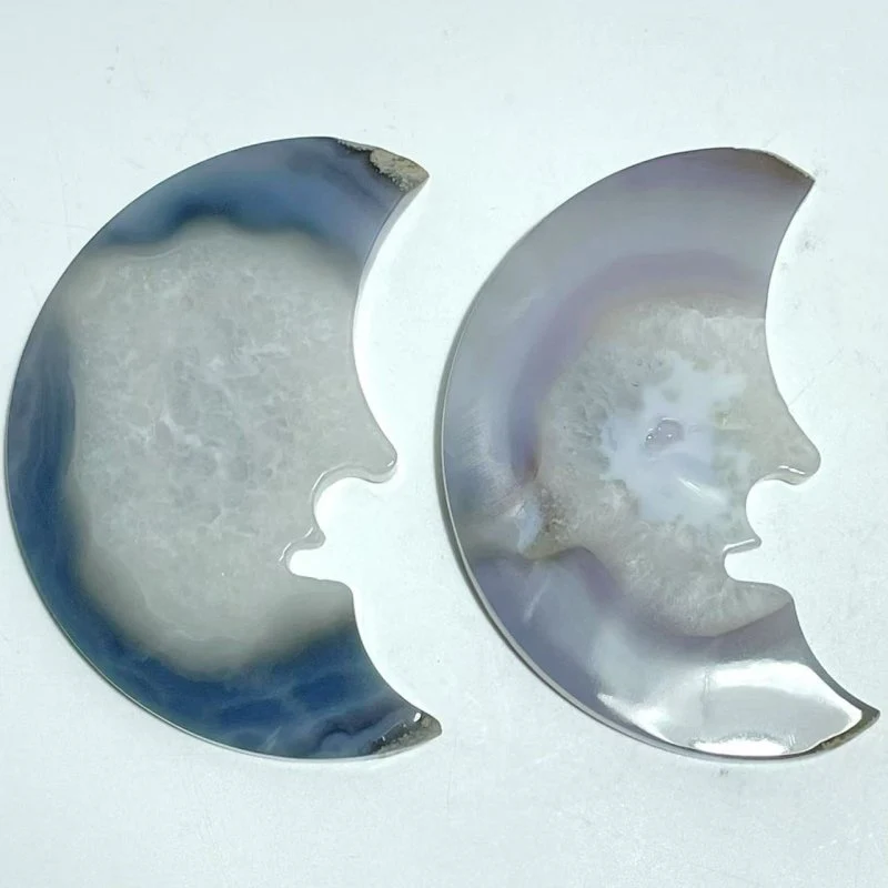 9 Pieces Large Geode Agate Moon Face Carving With Stand - Image 7