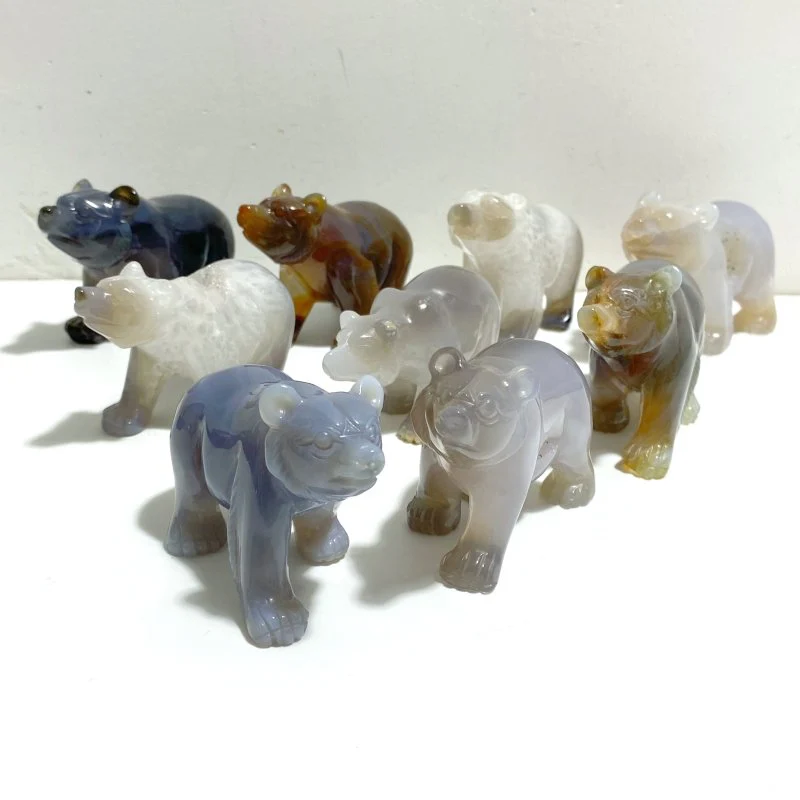 9 Pieces Beautiful Geode Druzy Agate Bear Carving