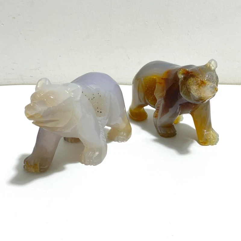 9 Pieces Beautiful Geode Druzy Agate Bear Carving - Image 3