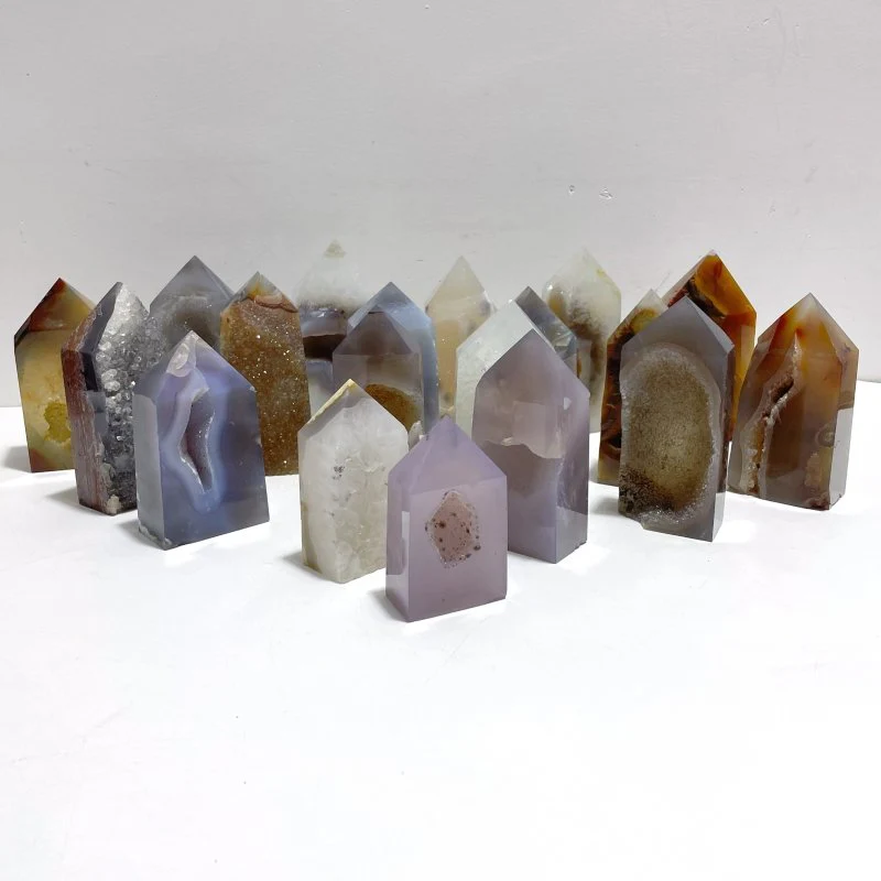 19 Pieces Beautiful Geode Druzy Agate Four-sided Tower Point