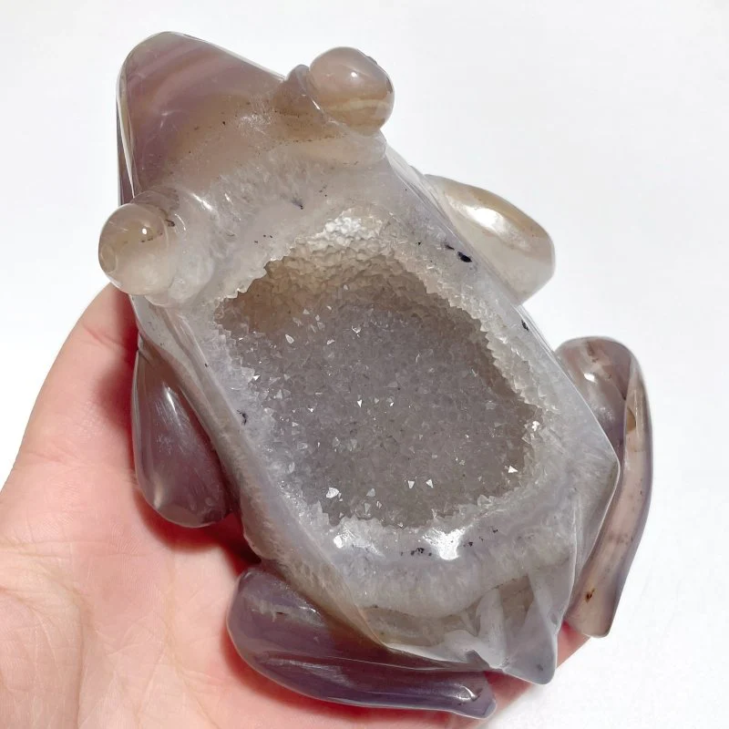 3 Pieces Large Beautiful Geode Druzy Agate Frog Carving
