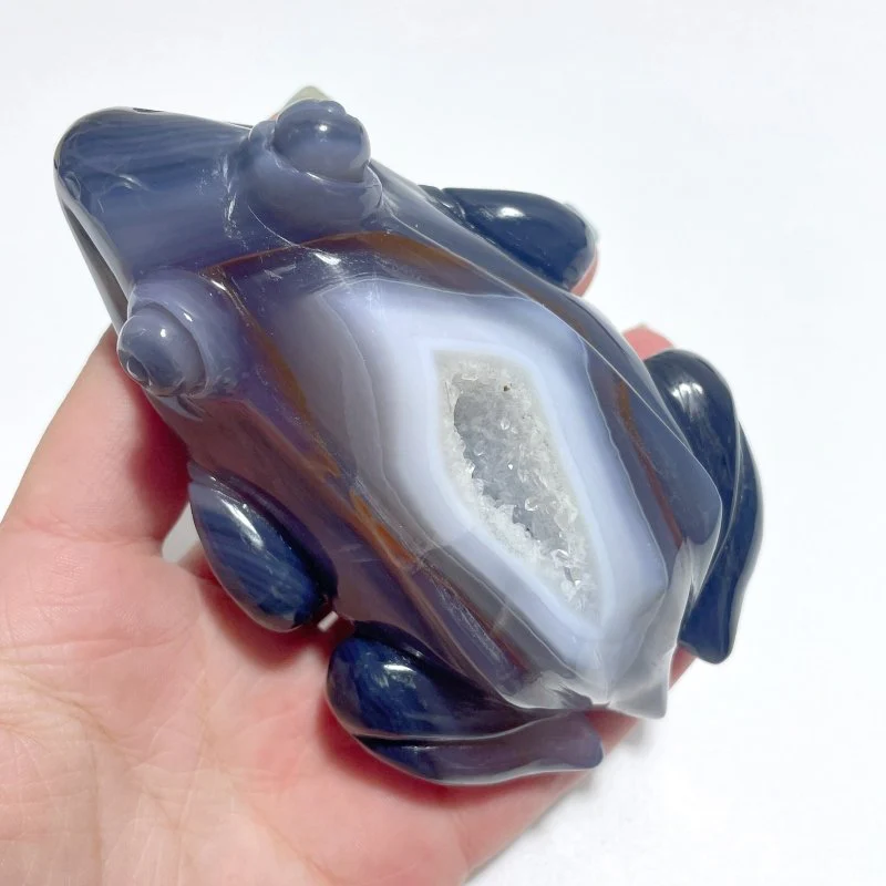 3 Pieces Large Beautiful Geode Druzy Agate Frog Carving - Image 3