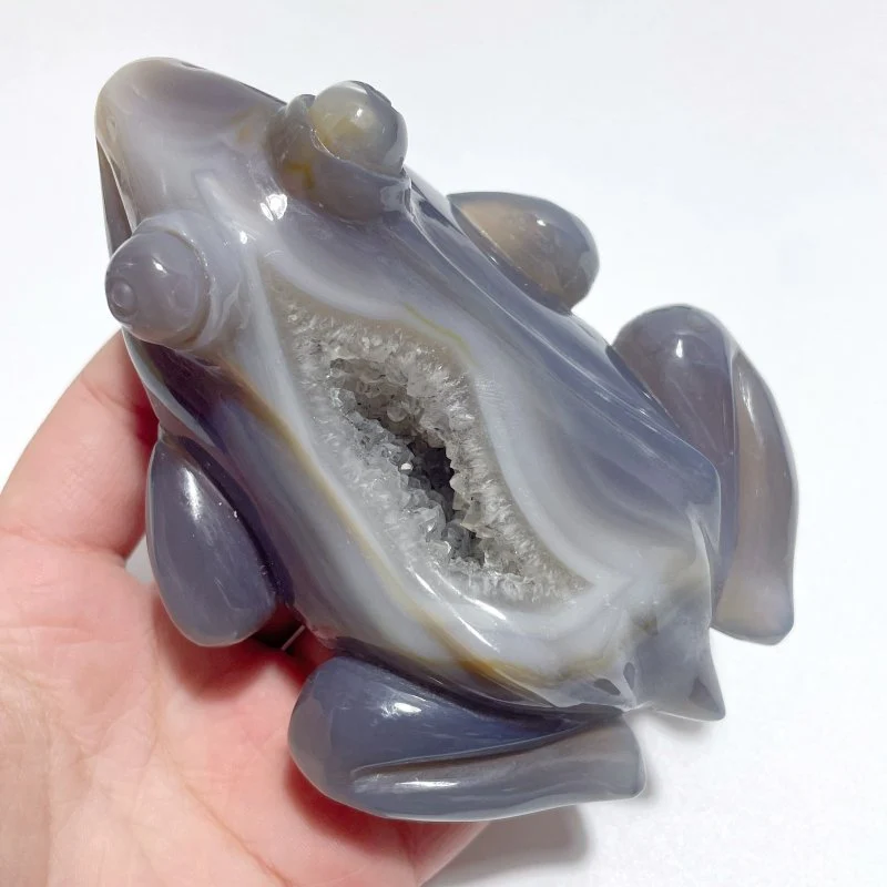 3 Pieces Large Beautiful Geode Druzy Agate Frog Carving - Image 4
