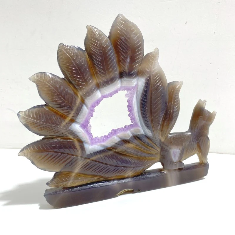 Beautiful Geode Druzy Agate Nine-tailed Fox Carving #4 - Image 2