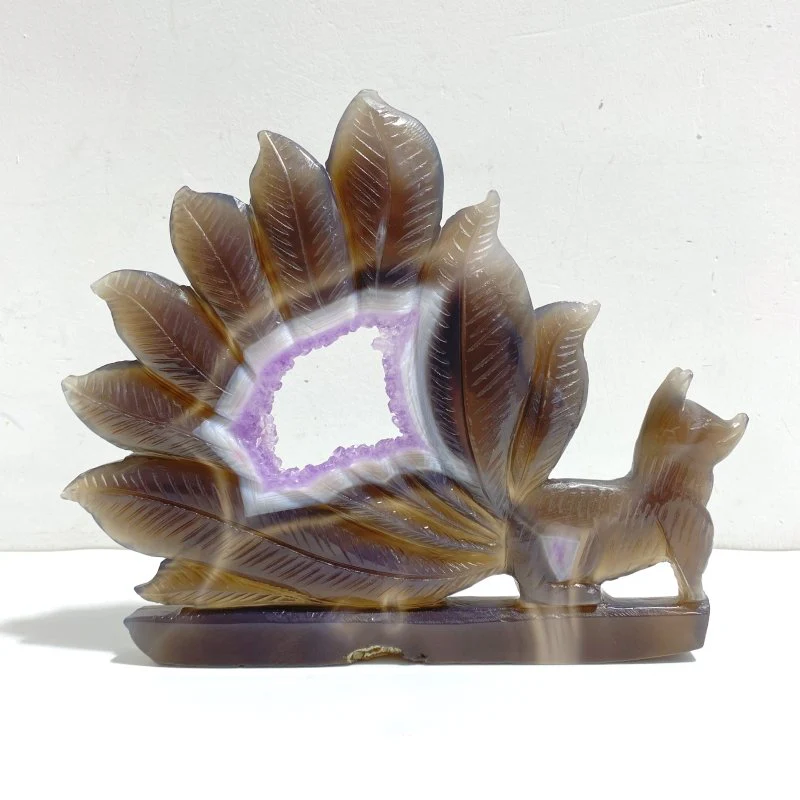 Beautiful Geode Druzy Agate Nine-tailed Fox Carving #4 - Image 3