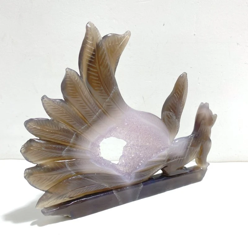 Beautiful Geode Druzy Agate Nine-tailed Fox Carving #5 - Image 2