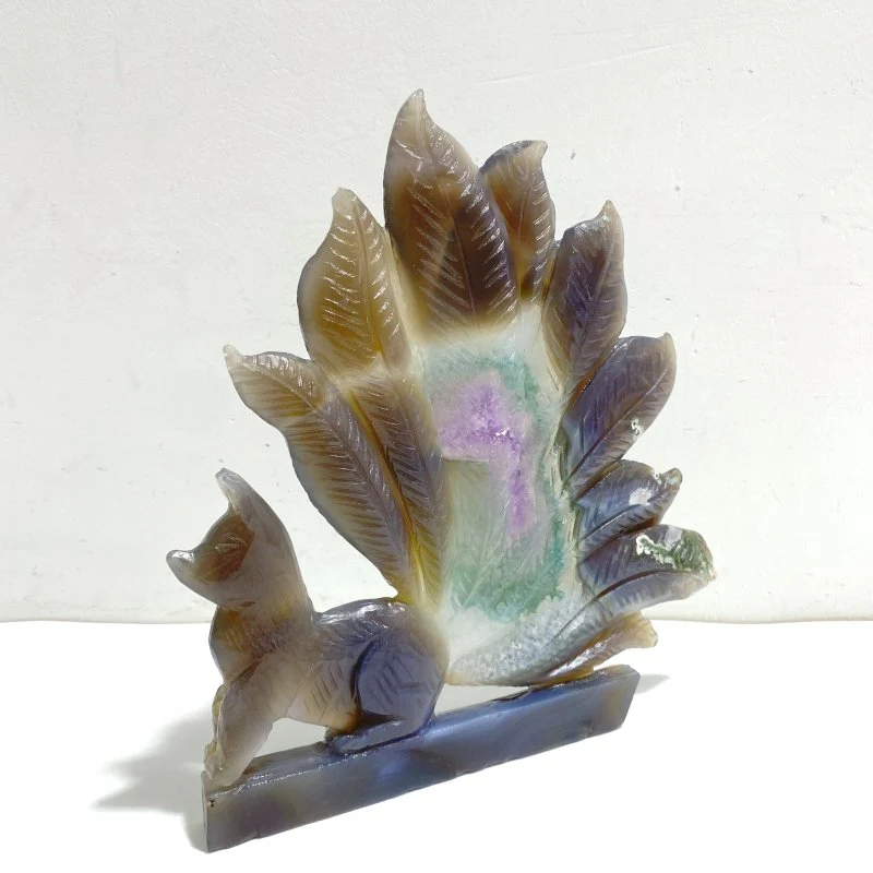 Beautiful Geode Druzy Agate Nine-tailed Fox Carving #6 - Image 2