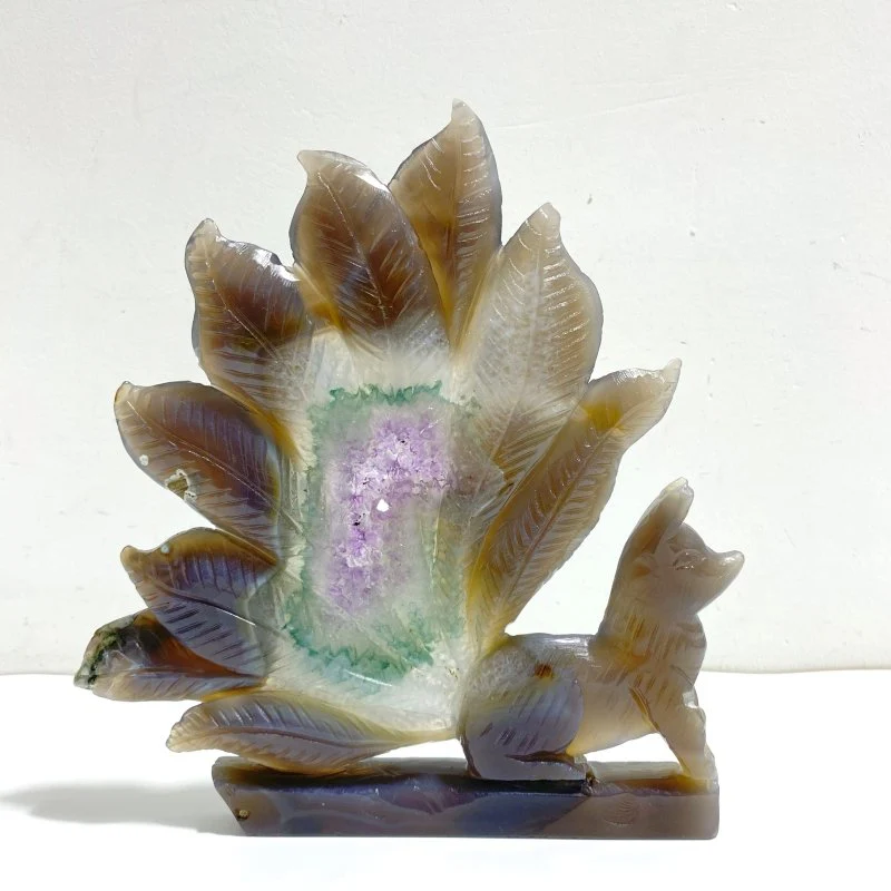 Beautiful Geode Druzy Agate Nine-tailed Fox Carving #6 - Image 3