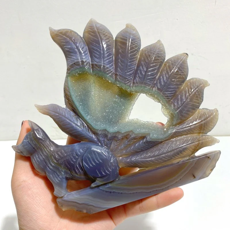 Beautiful Geode Druzy Agate Nine-tailed Fox Carving #7 - Image 5