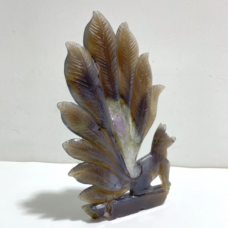 Beautiful Geode Druzy Agate Nine-tailed Fox Carving #8 - Image 2