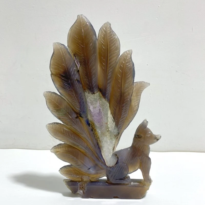 Beautiful Geode Druzy Agate Nine-tailed Fox Carving #8 - Image 3