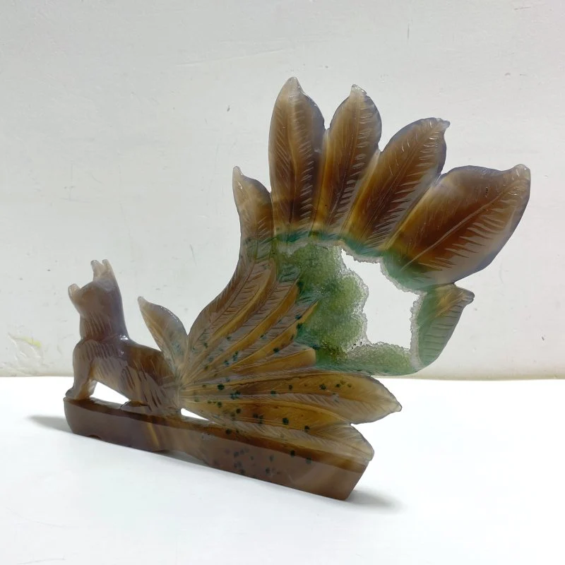 Beautiful Geode Druzy Agate Nine-tailed Fox Carving #9 - Image 2