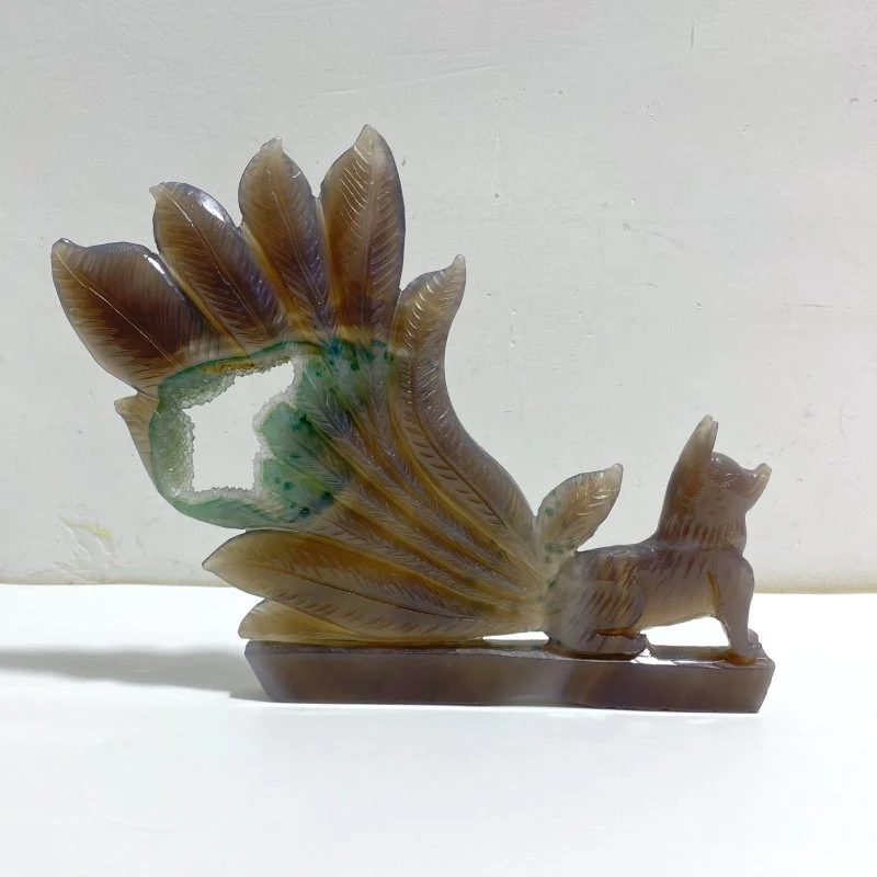 Beautiful Geode Druzy Agate Nine-tailed Fox Carving #9 - Image 3