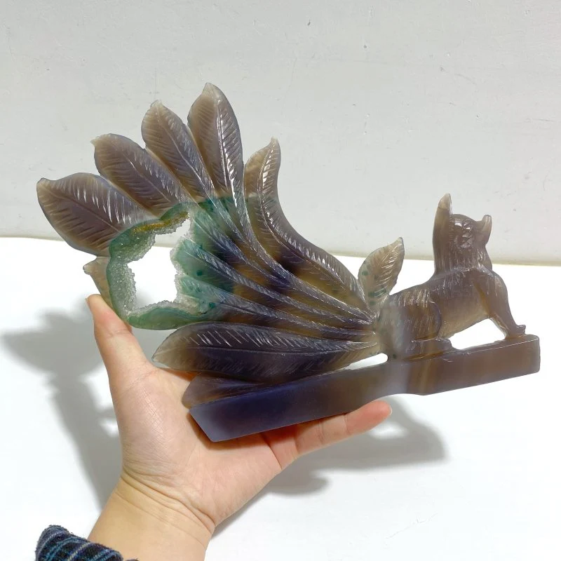 Beautiful Geode Druzy Agate Nine-tailed Fox Carving #9 - Image 5