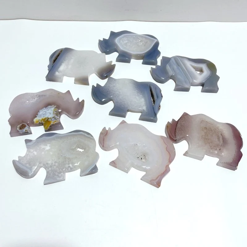 8 Pieces Beautiful Geode Druzy Agate Rhino Carving - Image 7