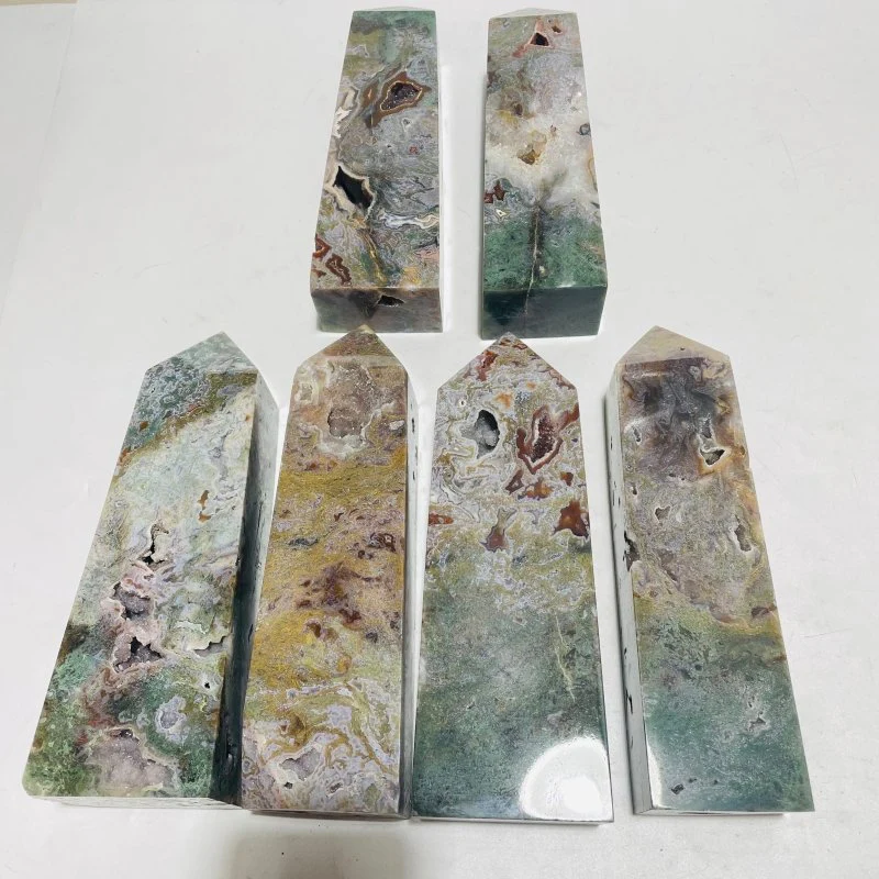 6 Pieces Beautiful Geode Druzy Ocean Jasper Large Tower - Image 3