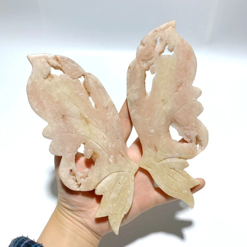 Beautiful Geode Druzy Sakura Flower Agate Butterfly Wing Carving With Stand - Image 2