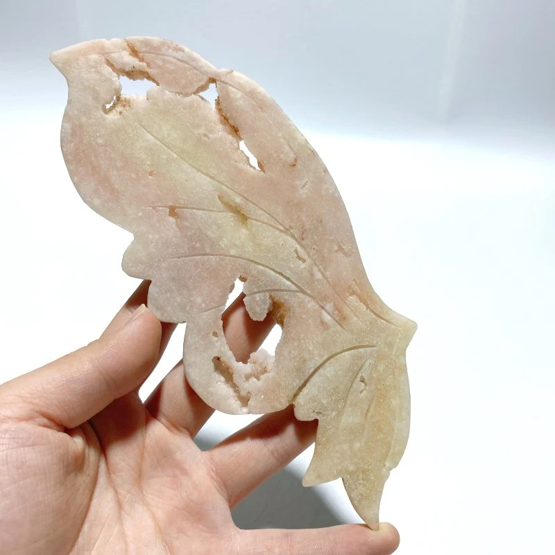 Beautiful Geode Druzy Sakura Flower Agate Butterfly Wing Carving With Stand - Image 3