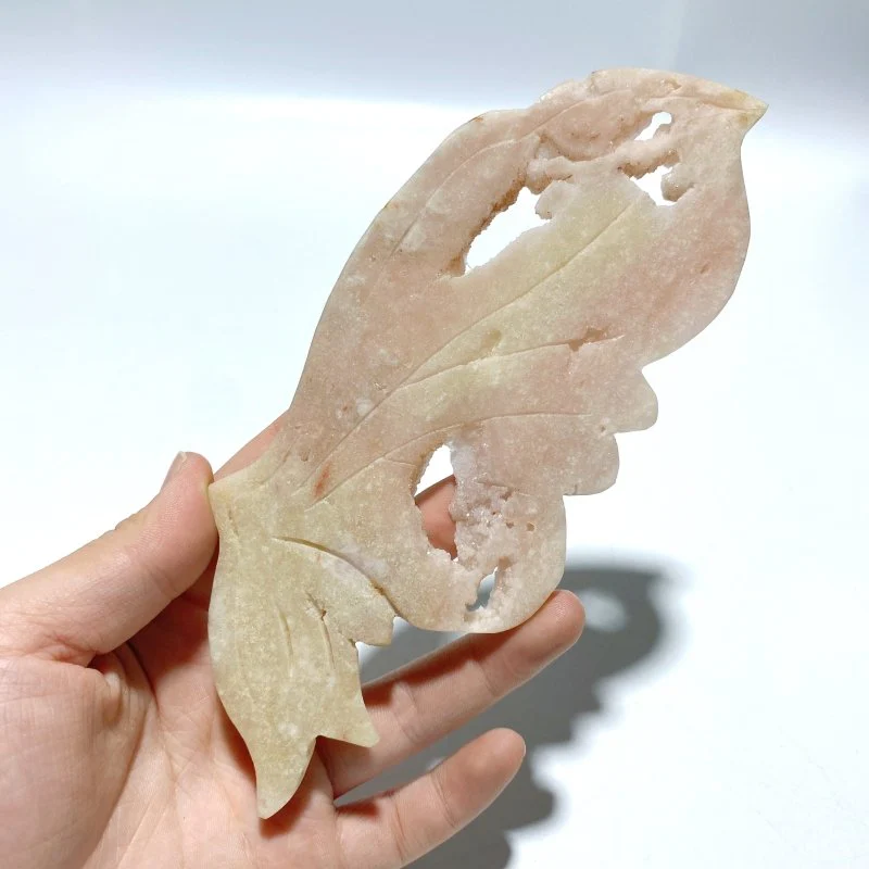 Beautiful Geode Druzy Sakura Flower Agate Butterfly Wing Carving With Stand - Image 4