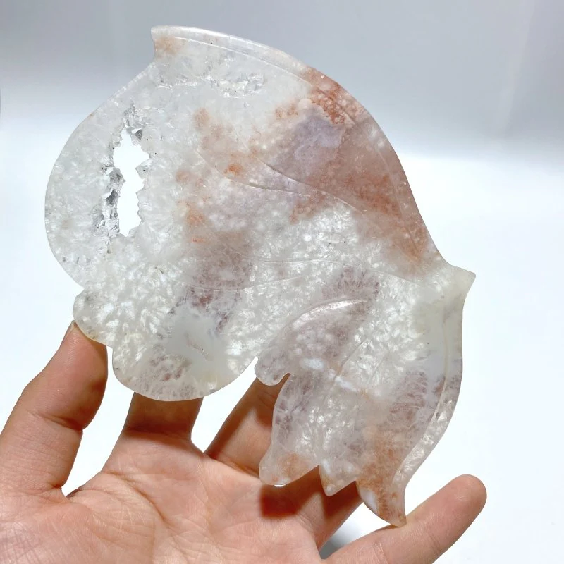 Beautiful Geode Sakura Flower Agate Butterfly Wing Carving With Stand - Image 3