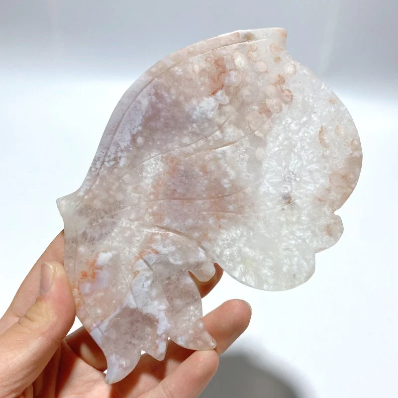 Beautiful Geode Sakura Flower Agate Butterfly Wing Carving With Stand - Image 4