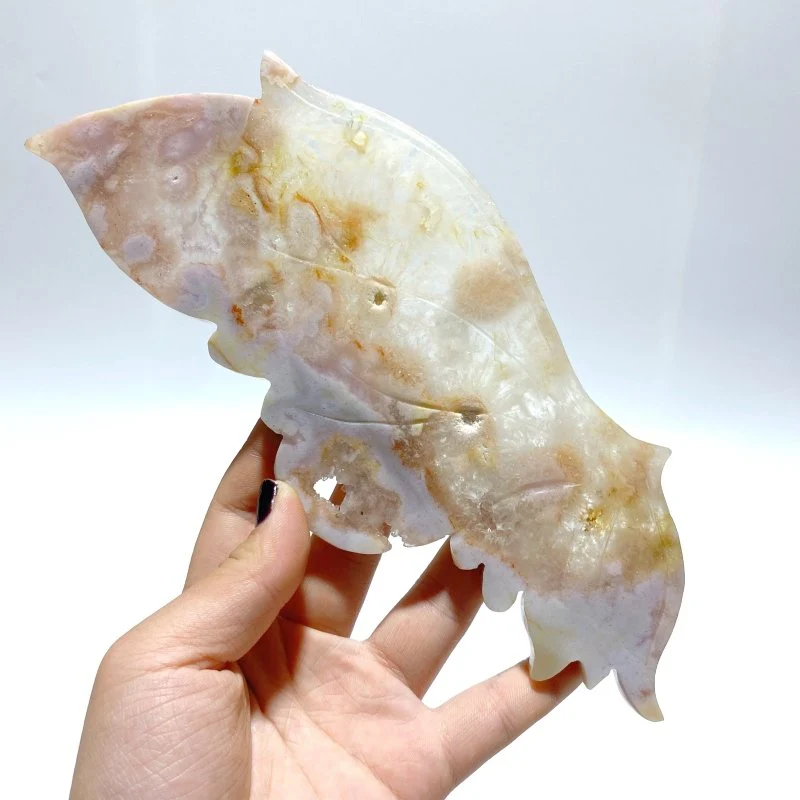 Beautiful Geode Sakura Flower Agate Butterfly Wing Carving With Stand - Image 4
