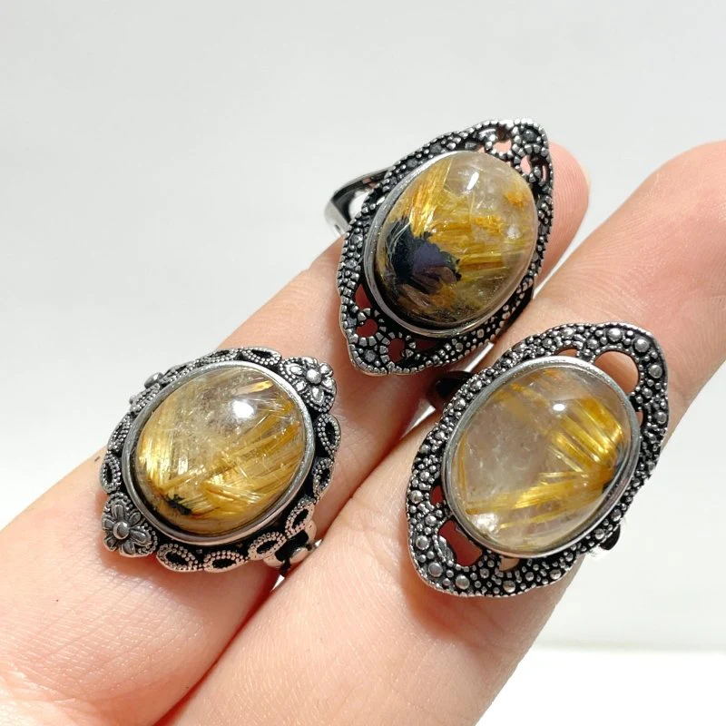 19 Pieces Beautiful Gold Rutile Quartz Different Styles Ring
