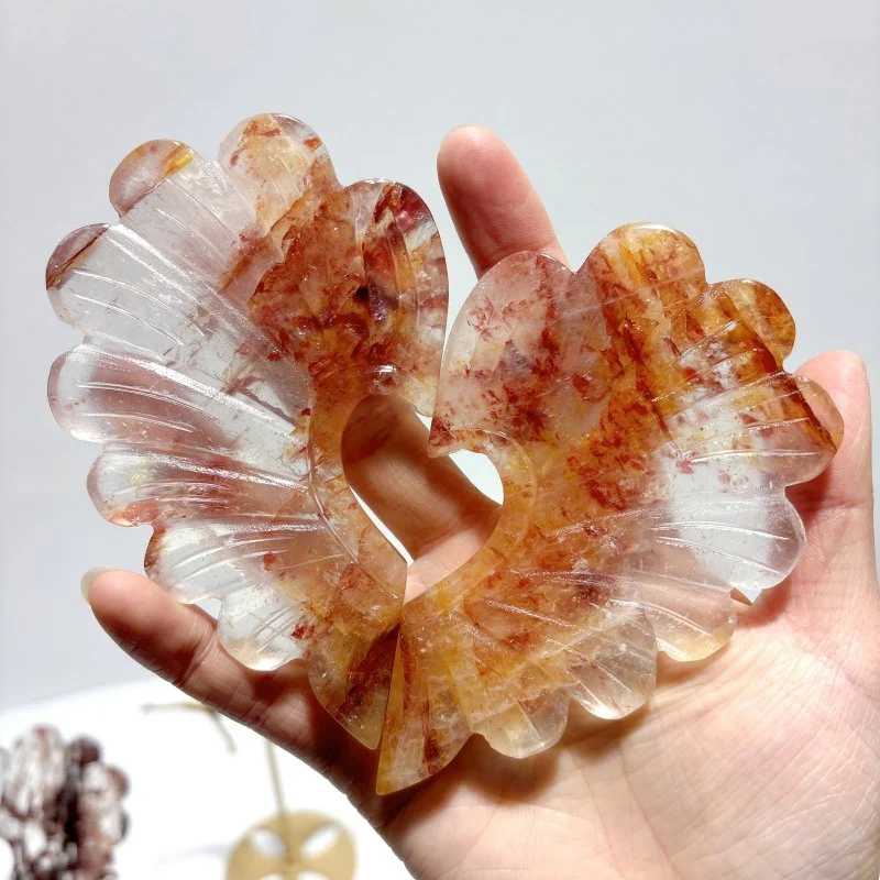 3 Pieces Beautiful Fire Quartz Heart Wing Carving With Stand - Image 3