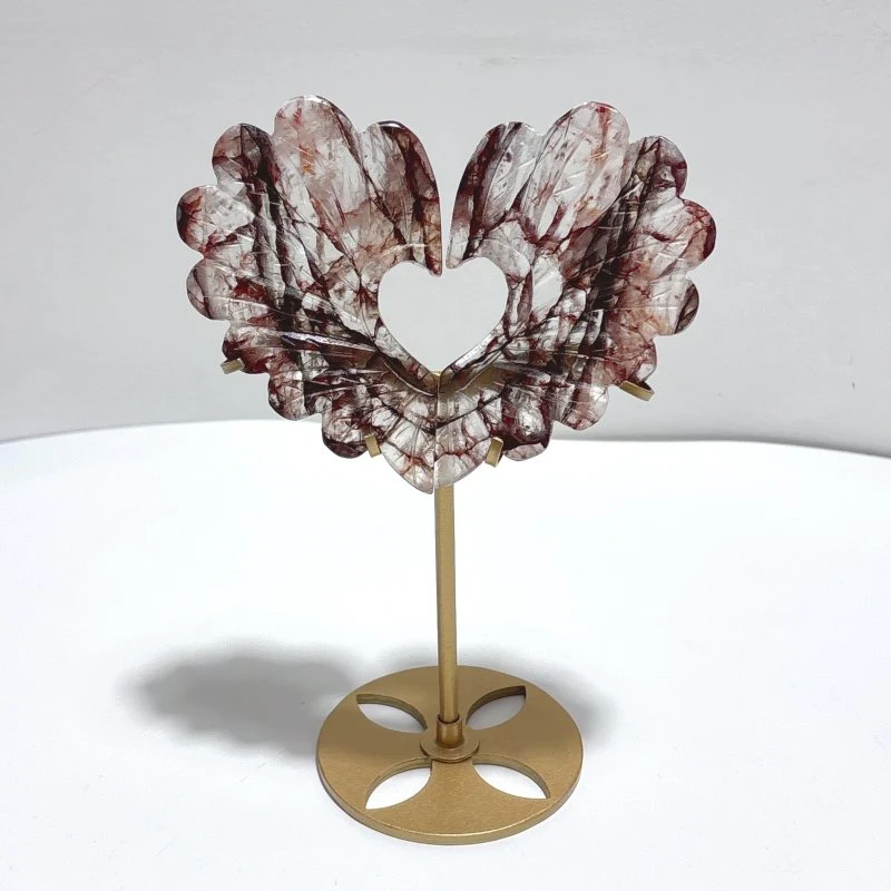 3 Pieces Beautiful Fire Quartz Heart Wing Carving With Stand - Image 4