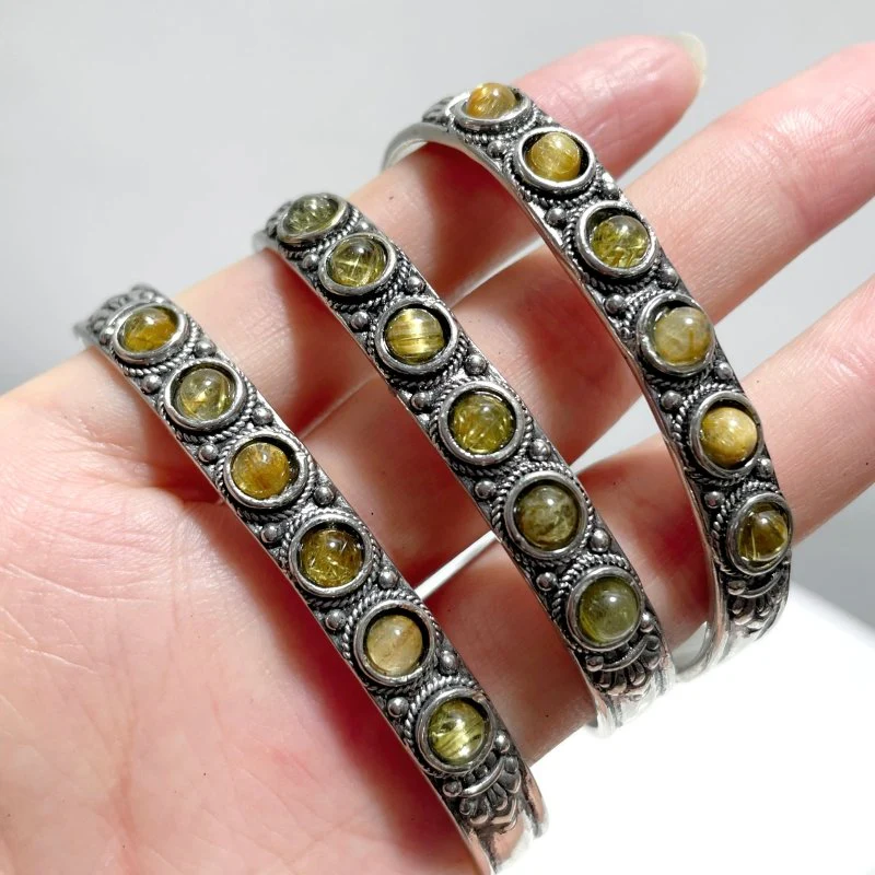 Open Bangle 11 Pieces Elegant Golden Rutile Adjustable Alloy Bracelet