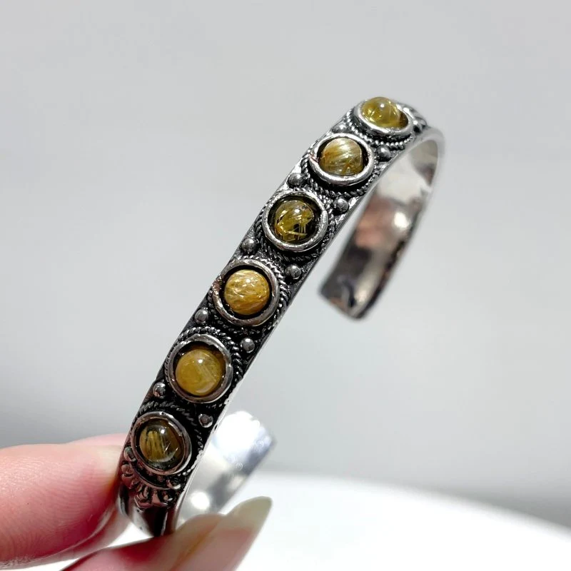 Open Bangle 11 Pieces Elegant Golden Rutile Adjustable Alloy Bracelet - Image 2