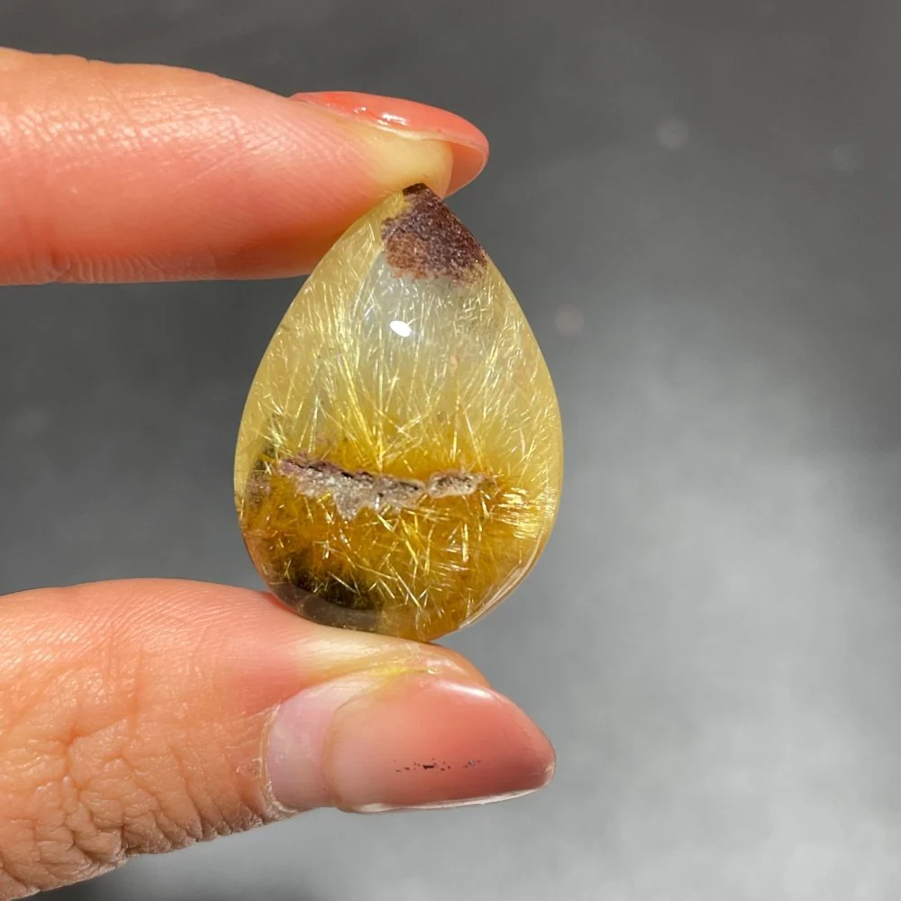 Beautiful Golden Rutile Mixed Green Garden Quartz Teardrop Pendant - Image 2