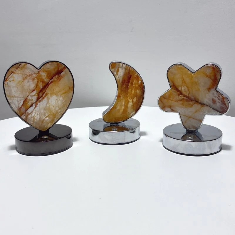 Beautiful Hematoid Quartz LED Table Lamp Moon Heart & Heart Shape Fire Quartz - Image 2