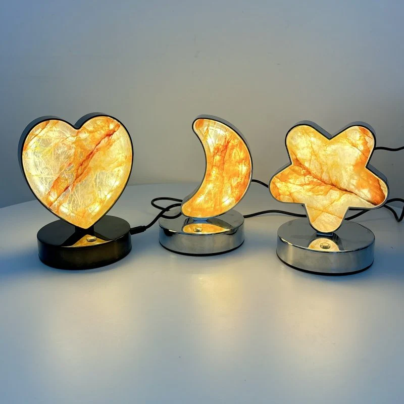 Beautiful Hematoid Quartz LED Table Lamp Moon Heart & Heart Shape Fire Quartz - Image 3