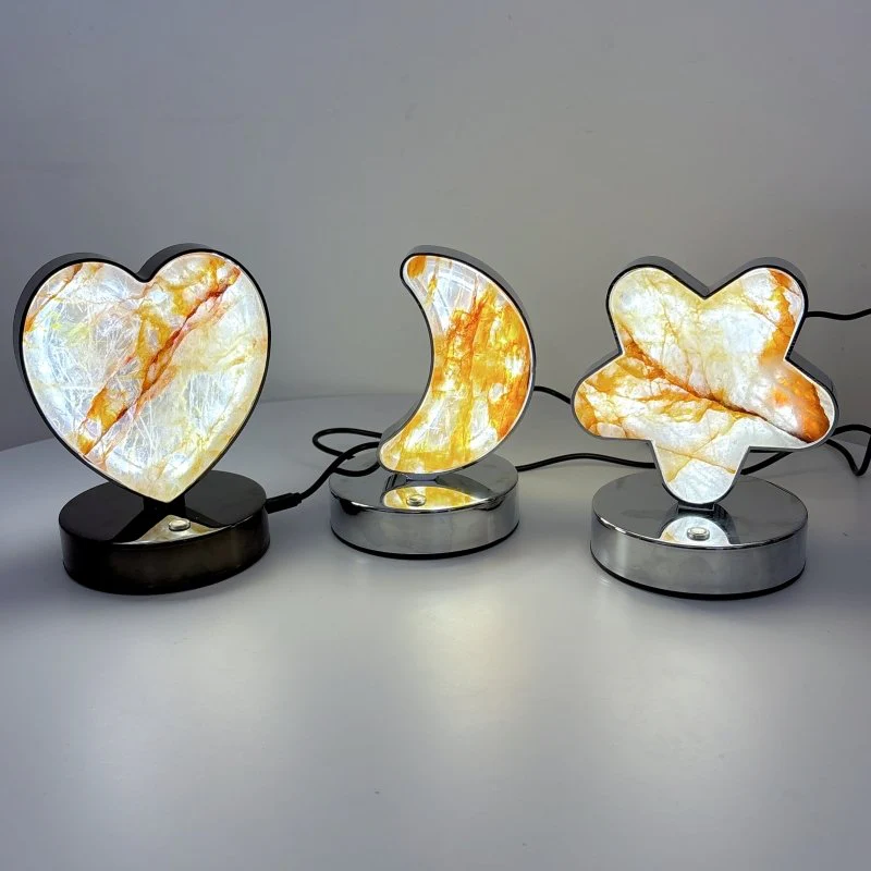 Beautiful Hematoid Quartz LED Table Lamp Moon Heart & Heart Shape Fire Quartz - Image 4