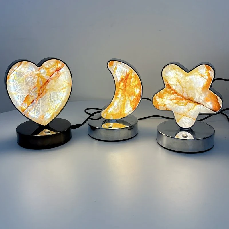 Beautiful Hematoid Quartz LED Table Lamp Moon Heart & Heart Shape Fire Quartz - Image 5