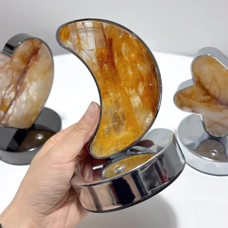 Beautiful Hematoid Quartz LED Table Lamp Moon Heart & Heart Shape Fire Quartz - Image 7