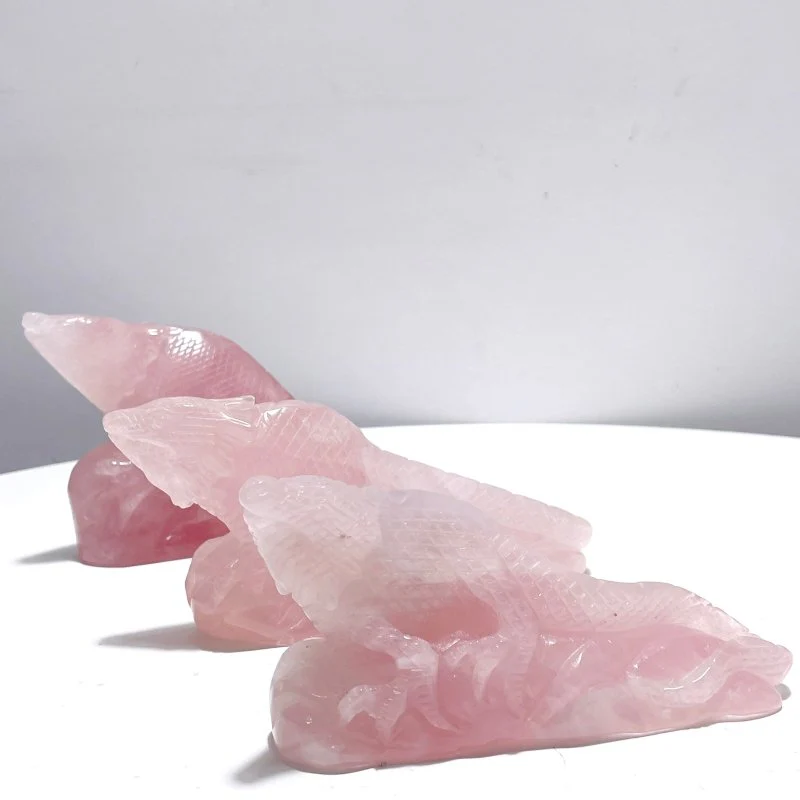 3 Pieces Beautiful Rose Quartz Lizard Carving - Image 6