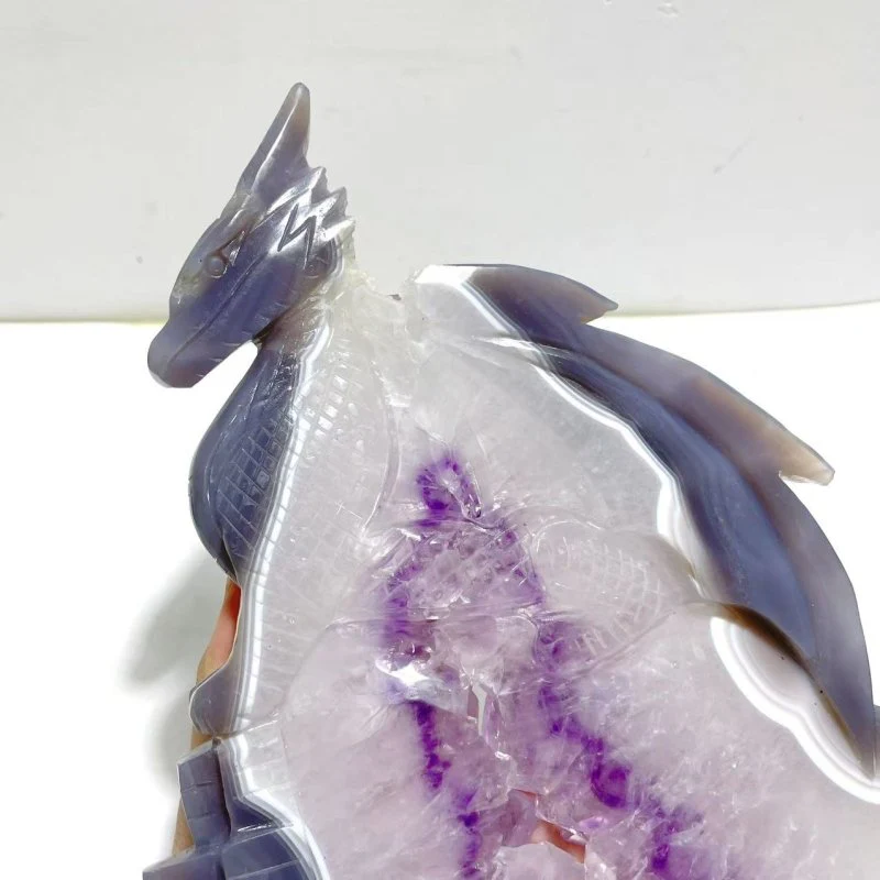 Beautiful Large Amethyst Mixed Geode Druzy Agate Flying Dragon Castle Carving With Stand - Image 6