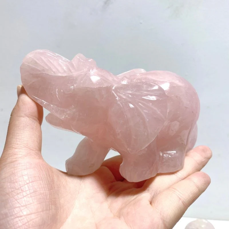 5 Pieces Beautiful Rose Quartz Elephant Carving - Image 5