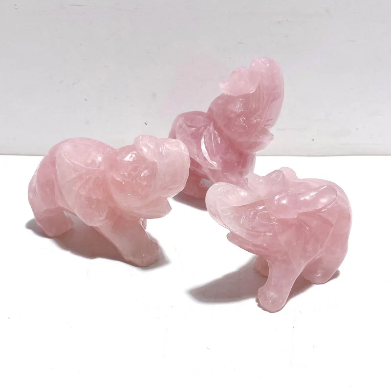 5 Pieces Beautiful Rose Quartz Elephant Carving - Image 7