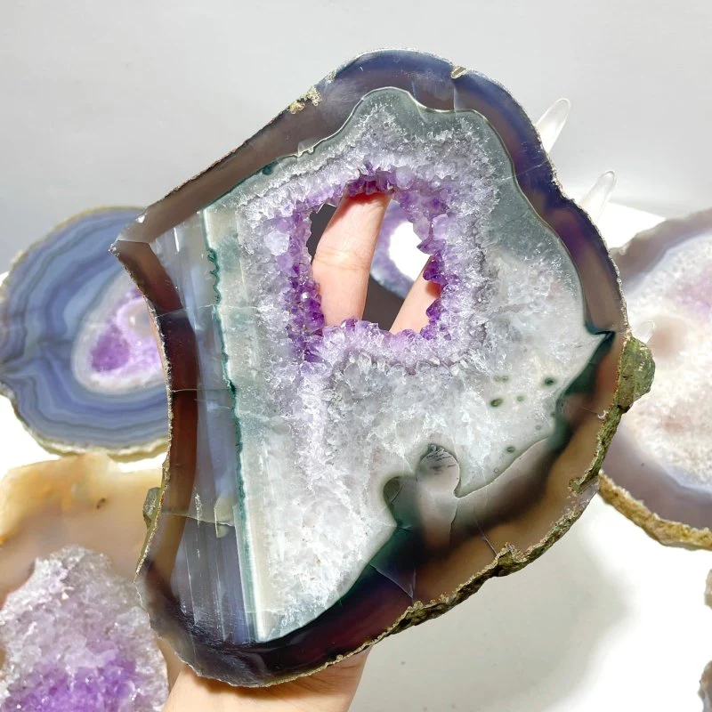 7 Pieces Beautiful Large Geode Amethyst Mixed Agate Slabs - Image 2