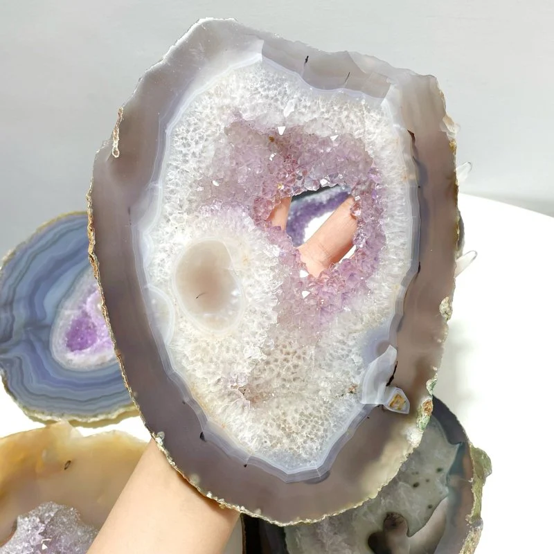 7 Pieces Beautiful Large Geode Amethyst Mixed Agate Slabs - Image 3