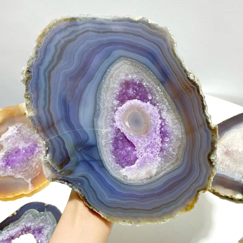 7 Pieces Beautiful Large Geode Amethyst Mixed Agate Slabs - Image 4