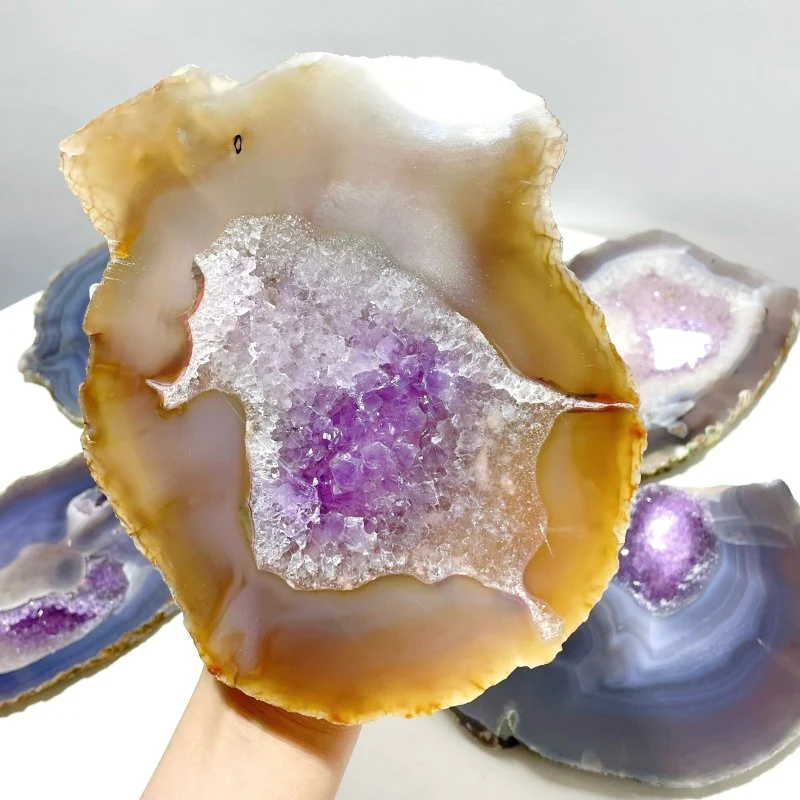 7 Pieces Beautiful Large Geode Amethyst Mixed Agate Slabs - Image 5