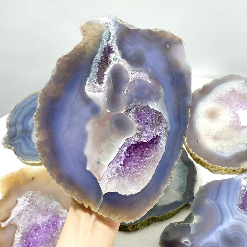 7 Pieces Beautiful Large Geode Amethyst Mixed Agate Slabs - Image 6